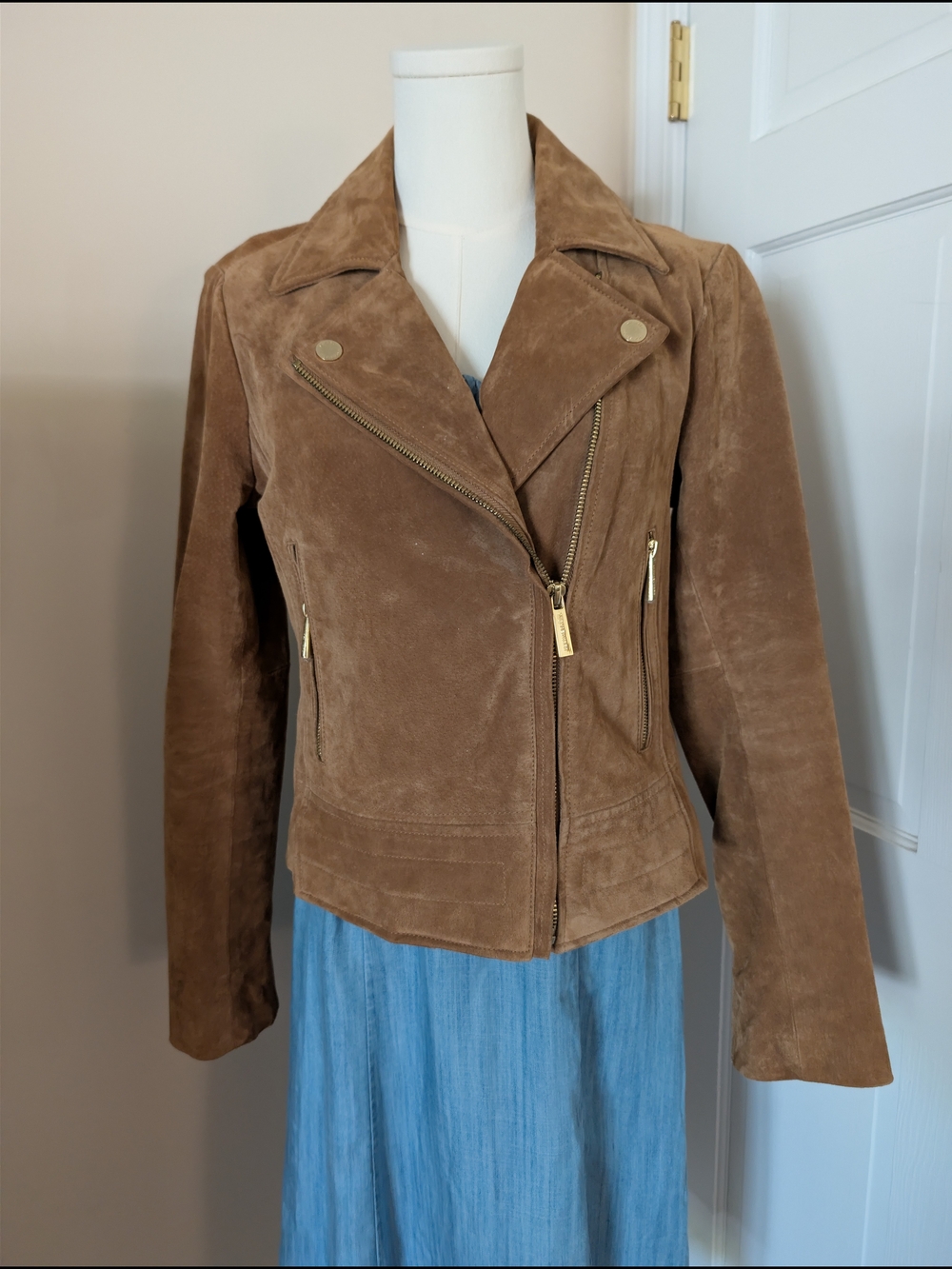 MICHAEL Michael Kors Cognac Brown Suede Moto Jacket Size M